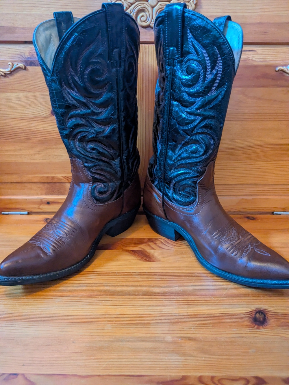 Canada West Bullrider Two-Tone Brown and Black Western Cowboy Boots